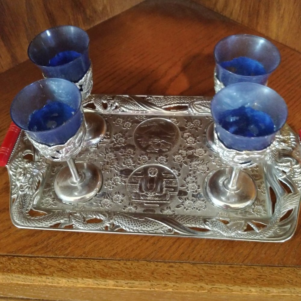 Cobalt blue cordial goblet set